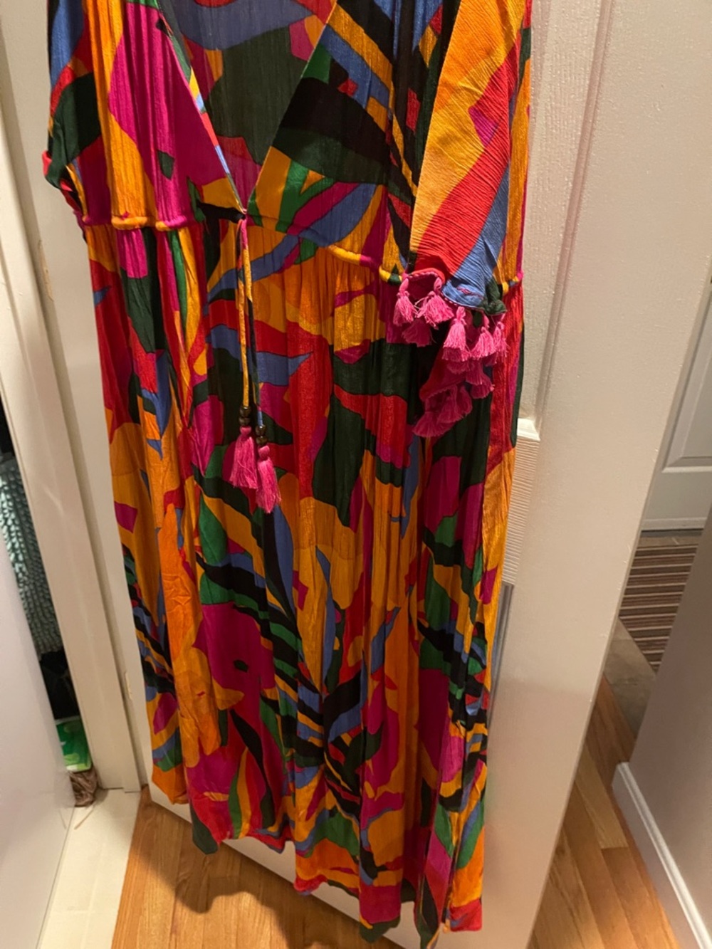 Vibrant Multicolor Floral V-Neck Women's Dress - Picture 4 of 6